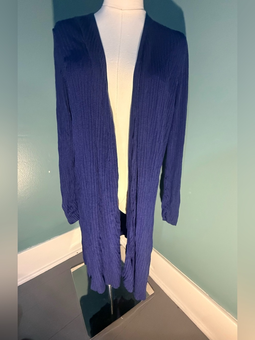 INC International Concepts Navy Ribbed Duster Cardigan Large Open Front Viscose